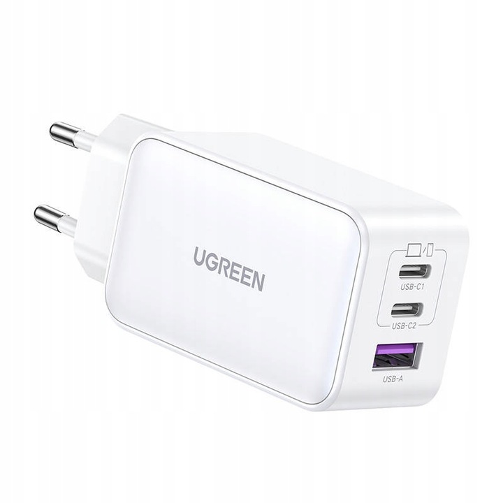 UGREEN ŁADOWARKA SIECIOWA ZASILACZ KOSTKA 2X USB-C, USB-A 3.0 PD QC GAN 65W