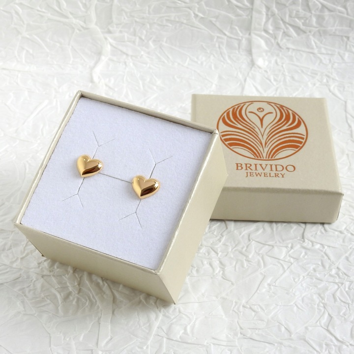 Kolczyki sztyfty serduszka srebro pozłacane pudełko gratis