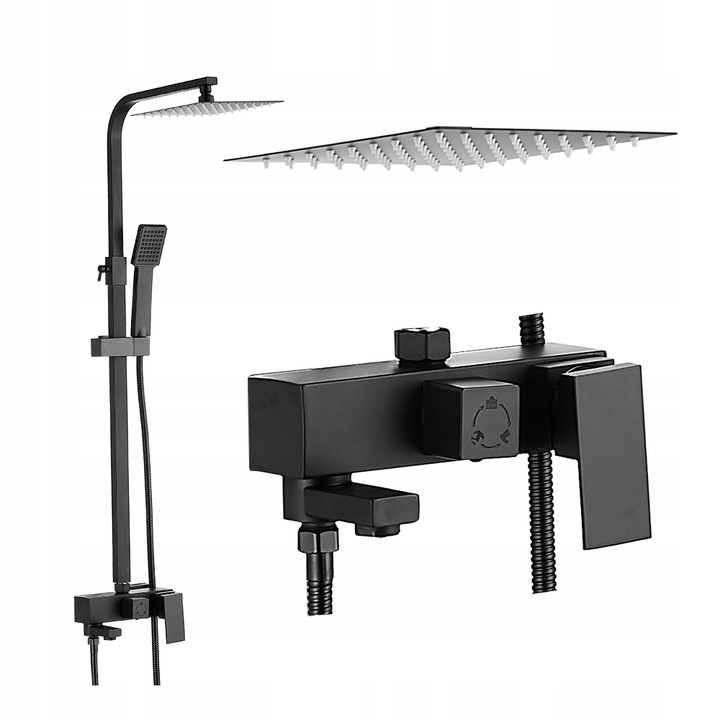Zestaw prysznicowy natynkowy Bateria kolumna Mikka CZARNY MAT