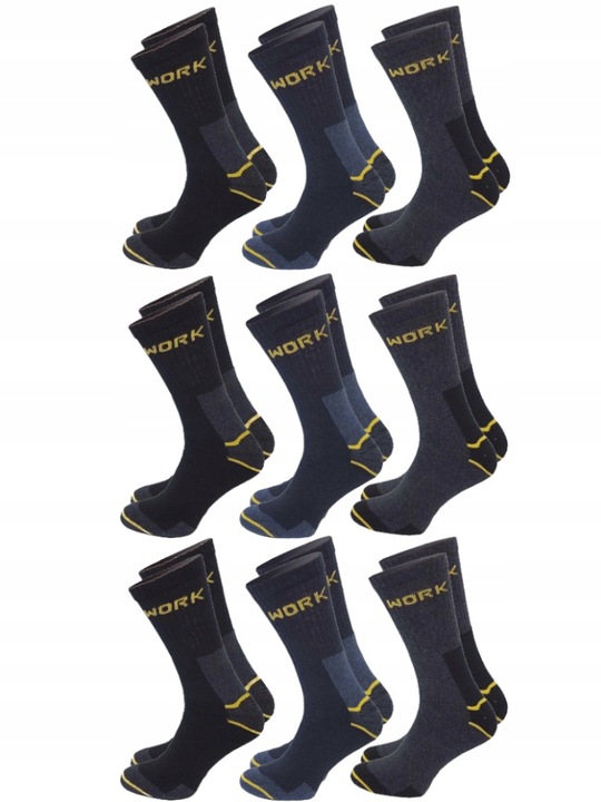 9x Skarpety robocze WORK grube SUPER MOCNE wzmacniane skarpetki frotte BHP