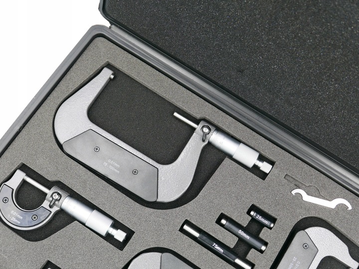 MIKROMETRY 0-100mm ZESTAW 4 SZT. MIKROMETR + BOX