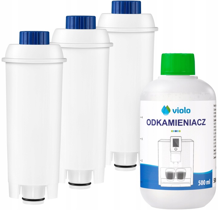 Zestaw 3x FILTR 1x ODKAMIENIACZ 500 ml do ekspresu DELONGHI