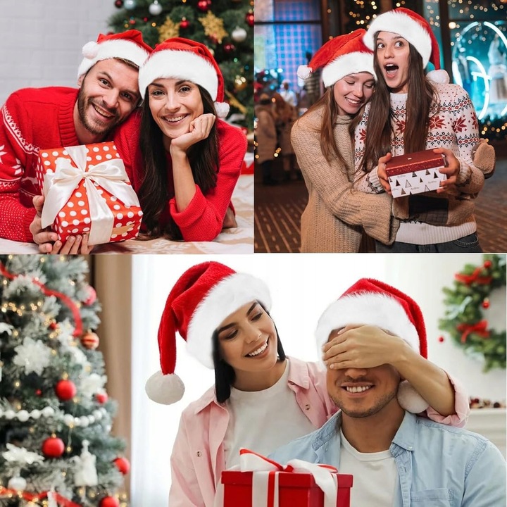 Czapka bożonarodzeniowa, dla dorosłych, aksamitna, Świętego Mikołaja, 2szt.