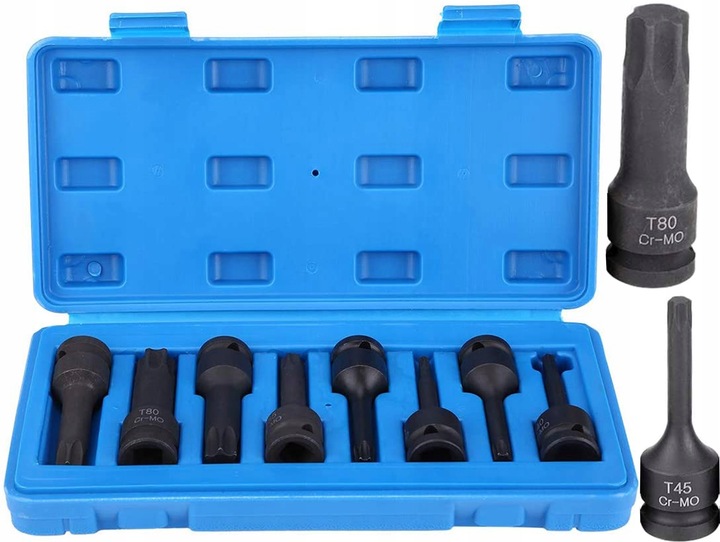 KLUCZE WPUSTOWE TRZPIENIOWE UDAROWE TORX 1/2 T30-T80 NASADKI 78 MM 8 EL