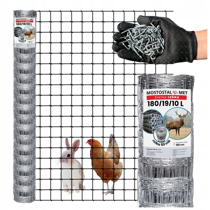 SIATKA LEŚNA ogrodzeniowa 180/19/10L 25mb oczka KWADRATY 10x10 GĘSTA gratis