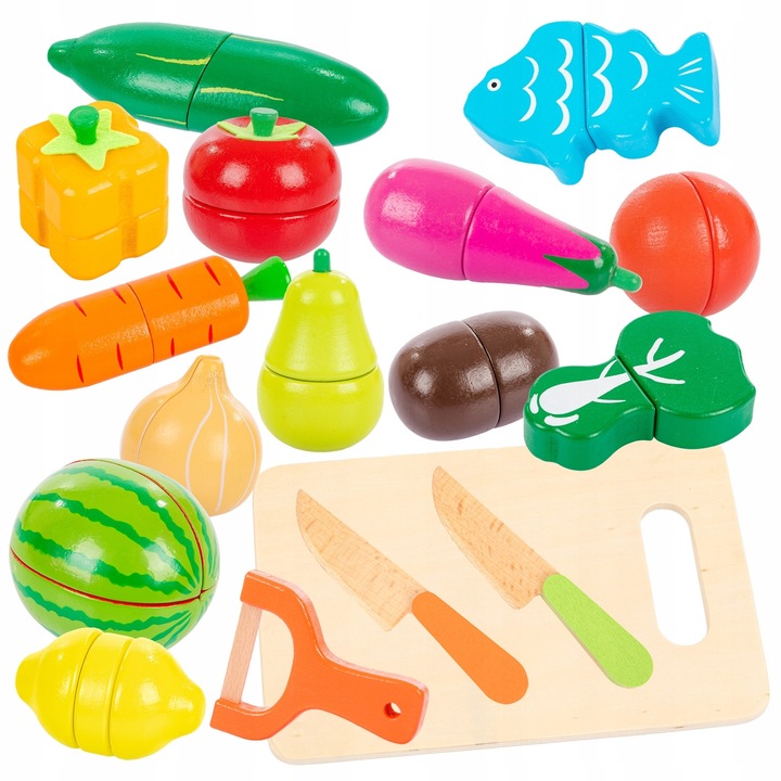 DREWNIANE WARZYWA OWOCE DO KROJENIA NA MAGNES DLA DZIECI ZESTAW XXL