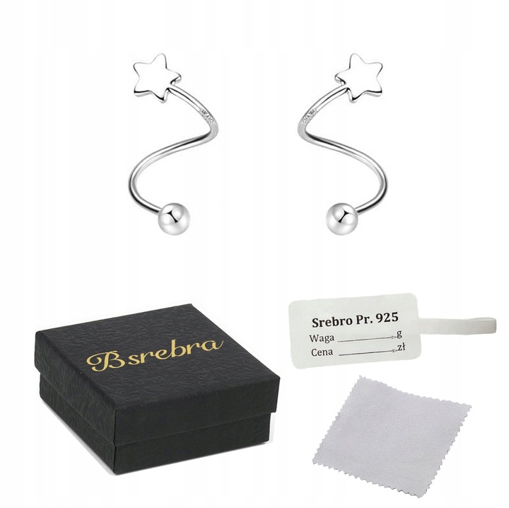 Kolczyki Srebrne PRÓBA 925 SREBRO z Gwiazda Sztyfty WKRĘTKI Damskie