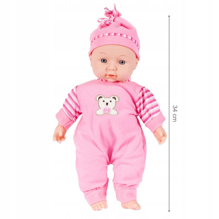 LALKA BOBAS W ŚPIOSZKACH MÓWI ŚMIEJE SIĘ 34CM MIĘKKA ŚLICZNA UBRANKO CZAPKA