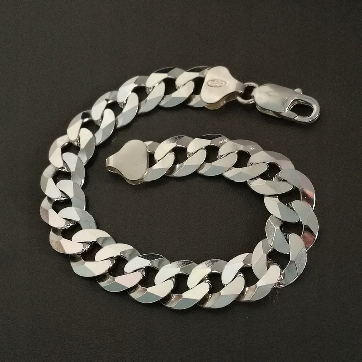 Srebrna Bransoleta Męska Pancerka 8mm/20cm Diamentowana 925 Grawer GRATIS