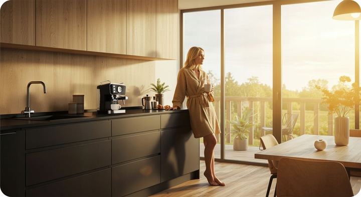 Ekspres do kawy ciśnieniowy kolbowy ze spieniaczem 20bar 1350W Berdsen