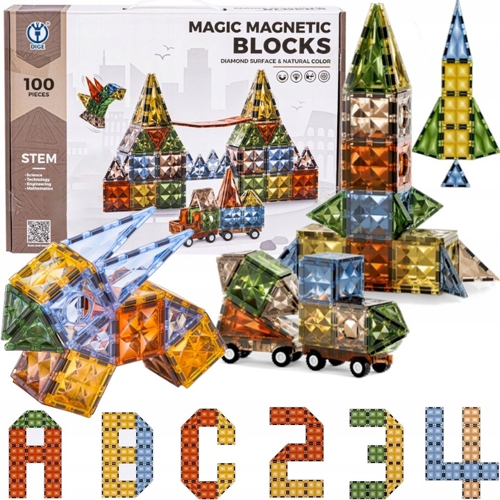 KLOCKI MAGNETYCZNE KLOCKI KONSTRUKCYJNE PANELE 100 EL