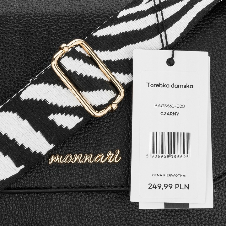 Torebka Damska Listonoszka MONNARI KUFEREK Czarna 2 PASKI PRZEGRODY