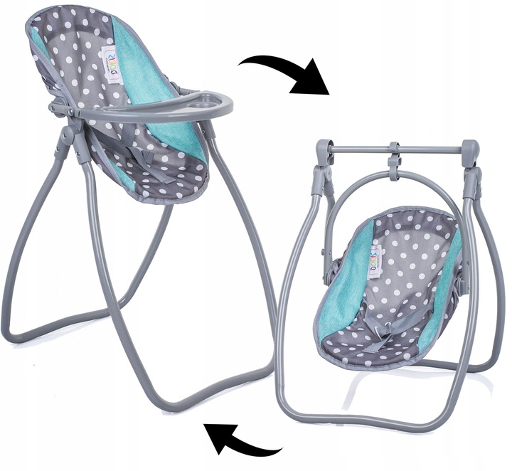 KRZESEŁKO DO KARMIENIA DLA LALEK 3w1 HUŚTAWKA NOSIDŁO