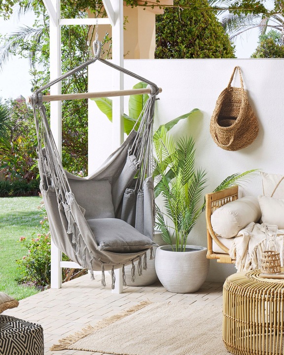 Fotel wiszący hamak boho huśtawka jasnoszary