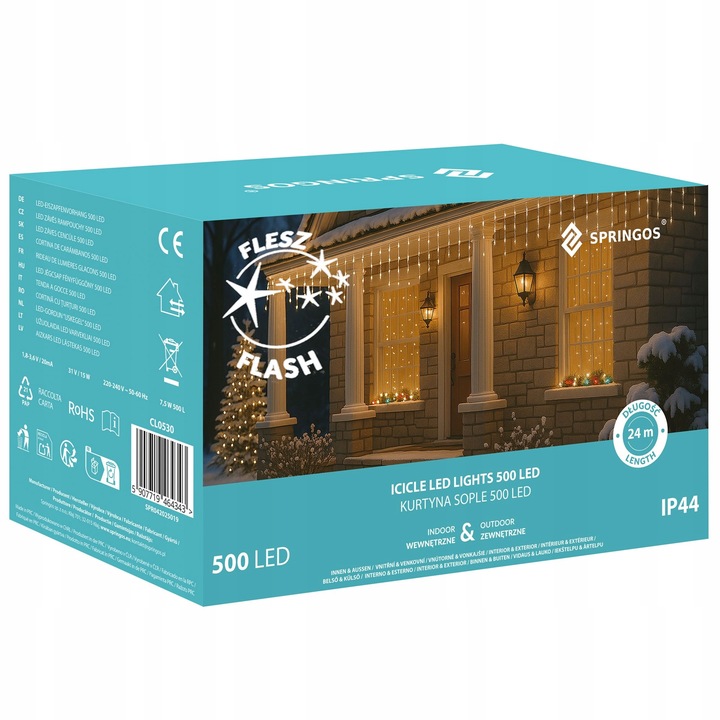 SOPLE 500 LED LAMPKI ZEWNĘTRZNE 22,5m TIMER FLASH KURTYNA GIRLANDA ŚWIETLNA