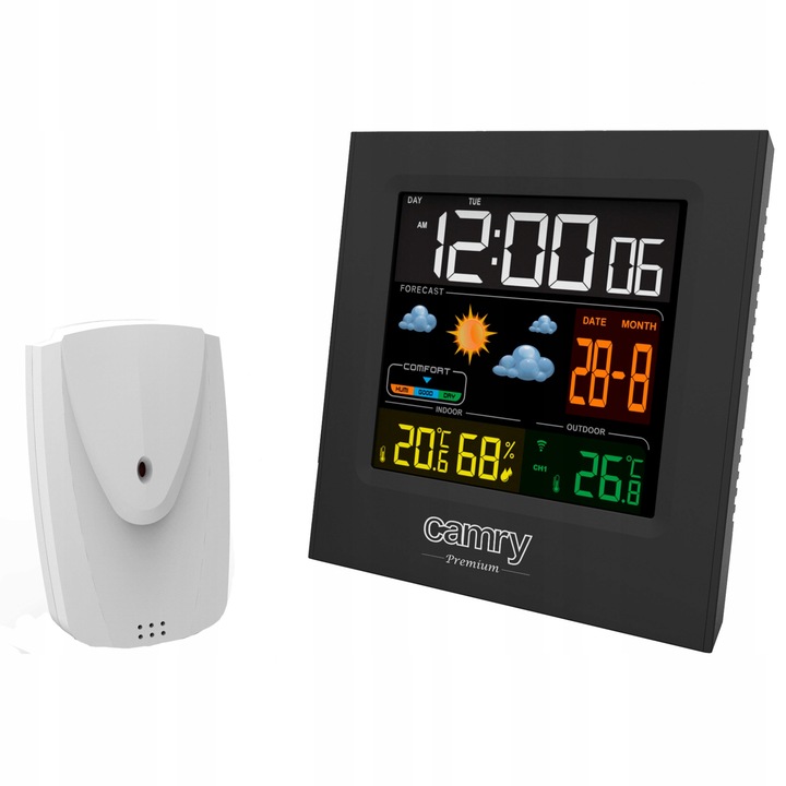 STACJA POGODOWA POGODY BEZPRZEWODOWA TERMOMETR HIGROMET CZUJNIK ZEGAR DATA