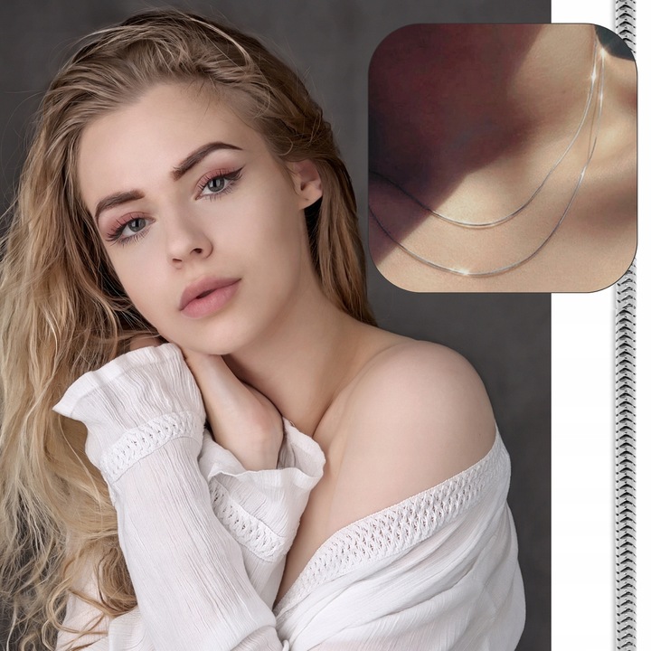 NASZYJNIK Łańcuszek 42 cm Srebrny 925 GRUBA LINKA ŻMIJKA ŻYŁKA OKRĄGŁA