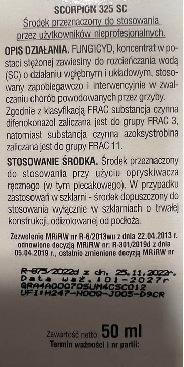 SUMIN SCORPION 325 SC środek grzybobójczy na alternariozę rdzę 50 ml