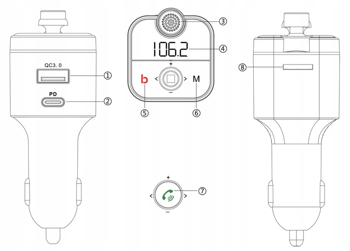 Transmiter FM Bluetooth 5.0 ładowarka QC 4.0 PD20W
