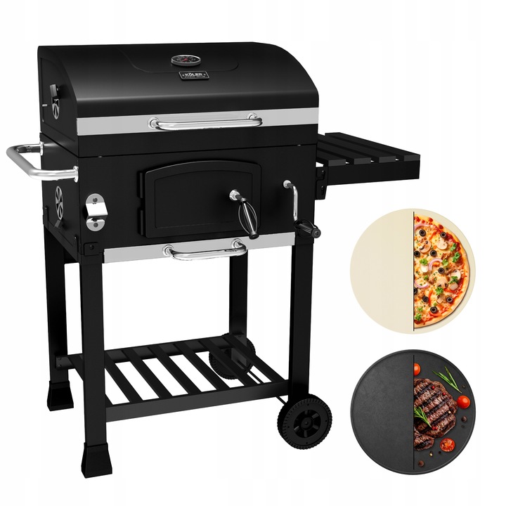 GRILL WĘGLOWY OGRODOWY Koler Ember ch1 RUSZT Z POKRYWĄ POPIELNIK +TERMOMETR