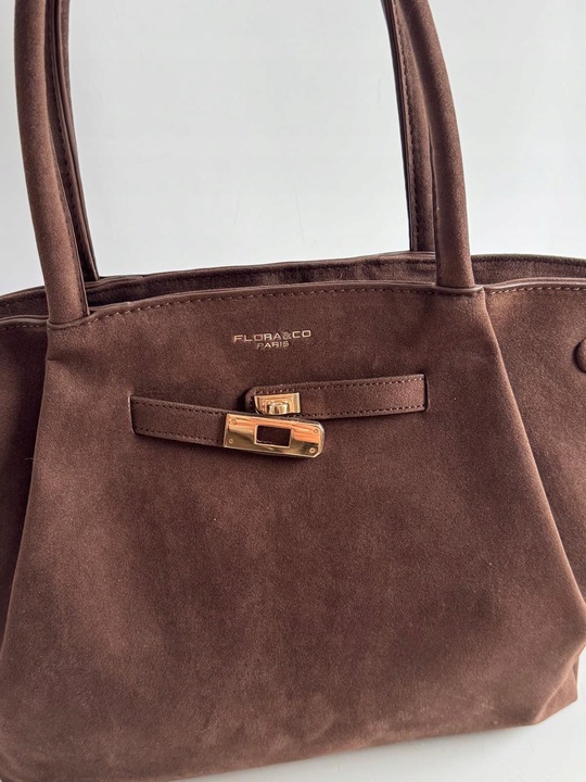 Torebka Flora&Co duża czekoladowa zamsz eco zamszowa ciemny brązowa shopper