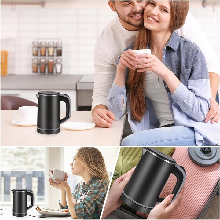 CZAJNIK ELEKTRYCZNY TURYSTYCZNY PODRÓŻNY CICHY MAŁY 600 W 0,8L CZARNY