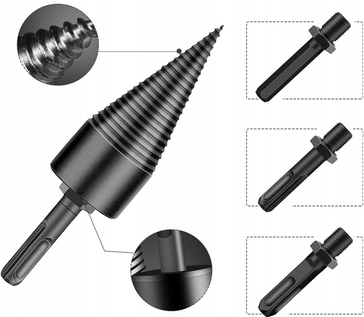 Świder do Drewna Opałowego Wiertło Stożek Łuparka 32 mm 42 mm + Rękawiczki