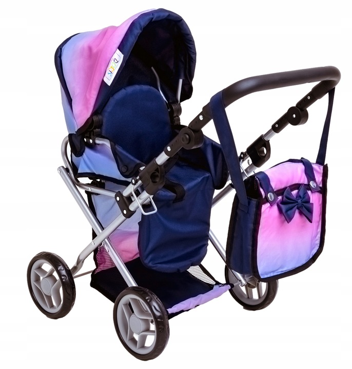 Wózek dla lalek 3w1 ŁÓŻECZKO KRZESEŁKO POŚCIEL TORBA PRZEWIJAK ZESTAW XXL