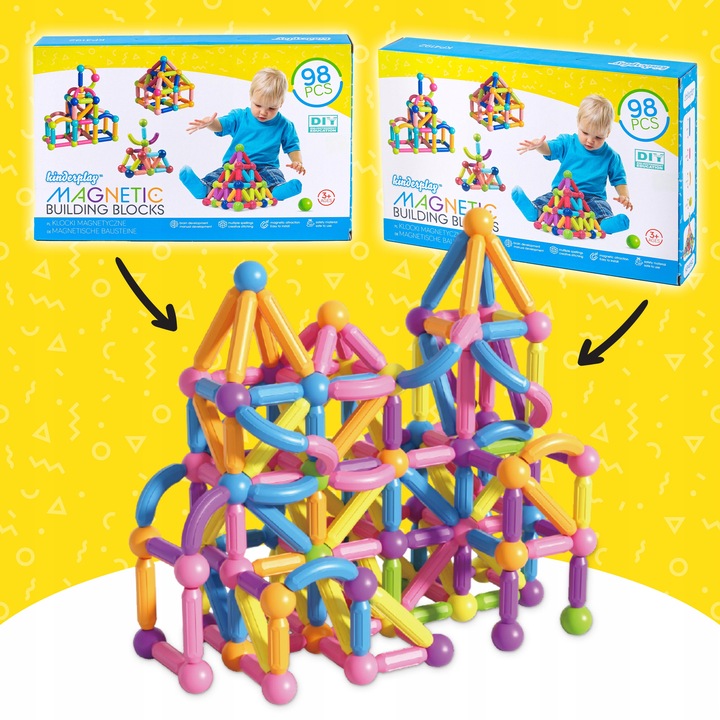DUŻE KLOCKI MAGNETYCZNE KONSTRUKCYJNE EDUKACYJNE STICKS PATYCZKI XXL 98 ele
