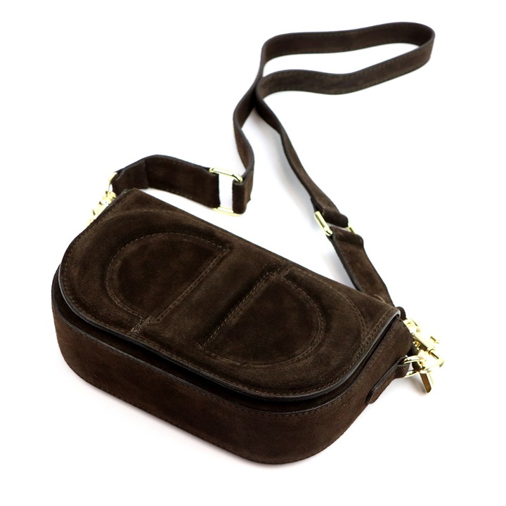 Czekoladowa zamszowa torebka damska Listonoszka Vera Pelle brązowa zamsz