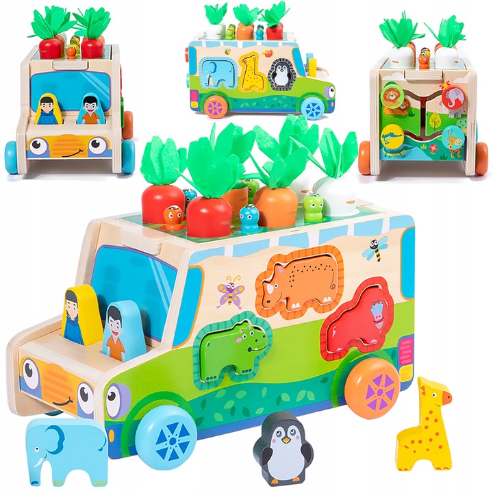 MONTESSORI SORTER KLOCKÓW ZŁAP ROBACZKA AUTO UKŁADANKA MARCHEWKI I ROBACZKI