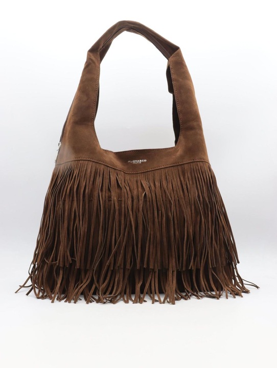 Torba Flora&Co torebka frędzle worek zamsz zamszowa eco brązowa czekoladowy