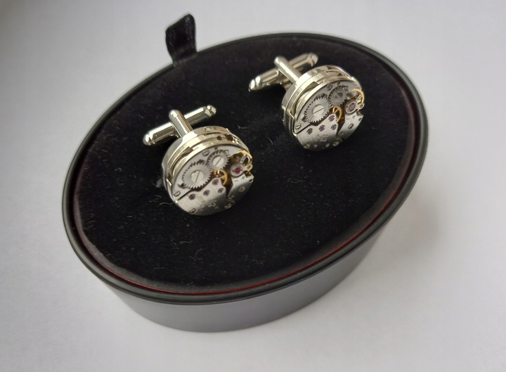 Spinki do mankietów Zegarek Werk Mechanizm Zegarka Steampunk Metalowe Etui