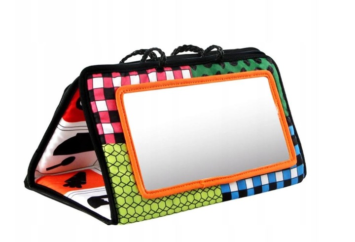 DUŻA KSIĄŻECZKA SENSORYCZNA Z LUSTERKIEM KONTRASTOWA MIĘKKA NAUKA WIDZENIA