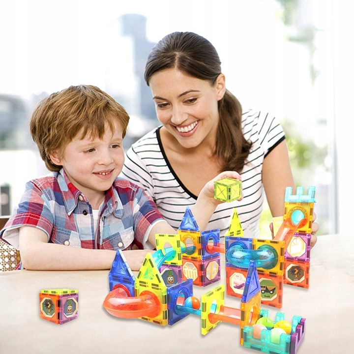 Klocki Magnetyczne Święcący Tor Kulkowy 75 Elementów Kulodrom Zestaw