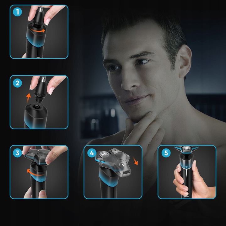 GOLARKA MĘSKA MASZYNKA DO GOLENIA TRYMER DO NOSA 5W1 Z OŚWIETLENIEM LED