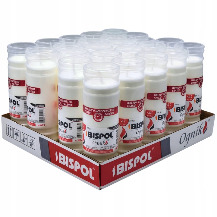 Wkłady parafinowe do zniczy Bispol Ognik WP4 17,5 cm ø 5,5 cm 96h 24szt