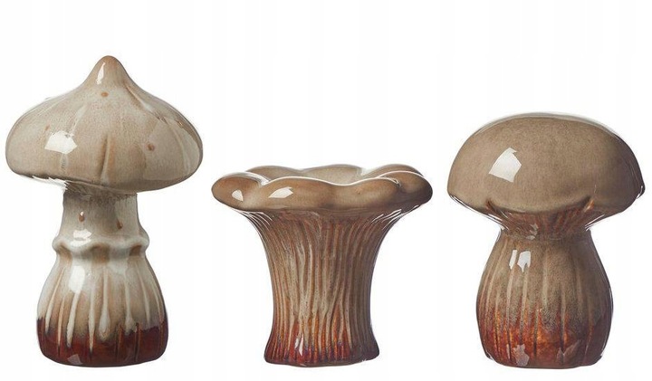 FIGURKA GRZYB Z PORCELANY BEŻOWY BRĄZOWY DEKORACJA OZDOBNA do domu ogrodu