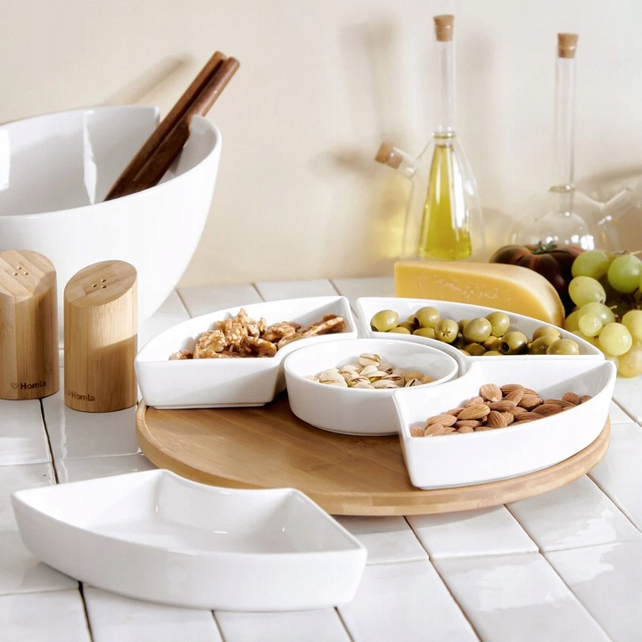 Półmisek na przekąski zestaw 5 x miseczka biała ceramika OBROTOWY TALERZ