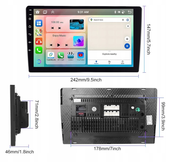 RADIO SAMOCHODOWE 2 DIN 4GB/64GB ANDROID AUTO CARPLAY ANDROID 13 RDSDSP 10"