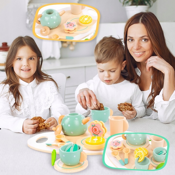 DREWNINAY ZESTAW DO HERBATY DLA DZIECI KINDERPLAY AKCESORIA + TACA
