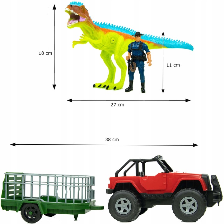 ZESTAW DINOZAUR T-REX 27 CM DUŻA FIGURKA SAMOCHÓD Z PRZYCZEPĄ 38 CM