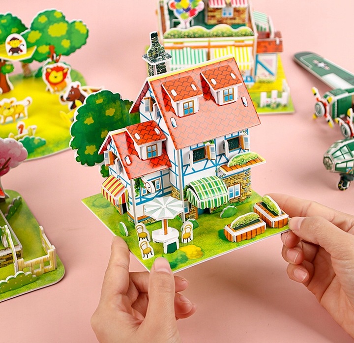 6x Miniaturowy domek 3D PUZZLE DIY ZABAWK dla dzieci Prezent
