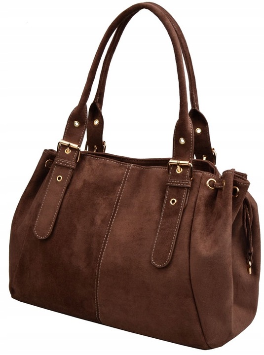 BESTINI torebka damska KLASYCZNA na ramię A4 ZAMSZ czekolada shopper