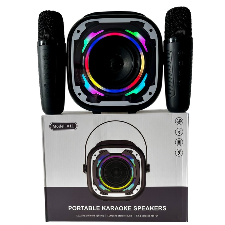 BEZPRZEWODOWY ZESTAW DO KARAOKE GŁOŚNIK BLUETOOTH + 2 MIKROFONY NA PREZENT