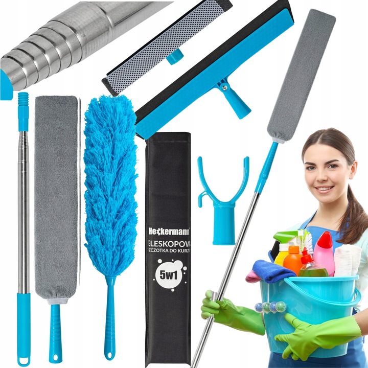 SZCZOTKA DO KURZU PAJĘCZYN TELESKOPOWA MIOTEŁKA DŁUGA 50-260CM 5w1 KOŃCÓWKI