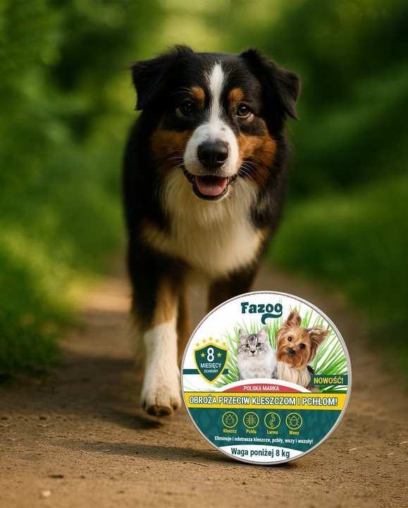 OBROŻA NA KLESZCZE i Pchły dla Psa Kota Antykleszczowa 8 Miesięcy Fazoo