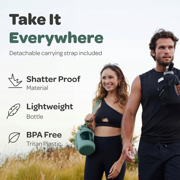 Duża butelka na wodę ze Słomką Uchwytem Pokrywką Kieszeniami pojemność 2,3l