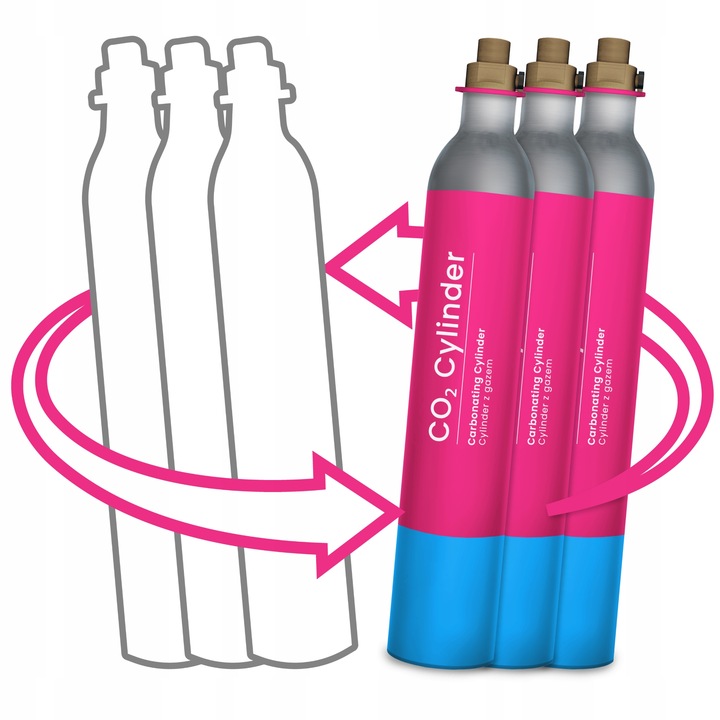 3x WYMIANA RÓŻOWEJ BUTLI SODA QC DO SATURATORA TERRA NABICIE NAPEŁNIENIE