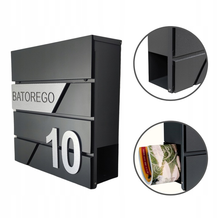 SKRZYNKA POCZTOWA NA LISTY Z ADRESEM NUMER DOMU WZORY DUŻA CZARNA RAL 9005